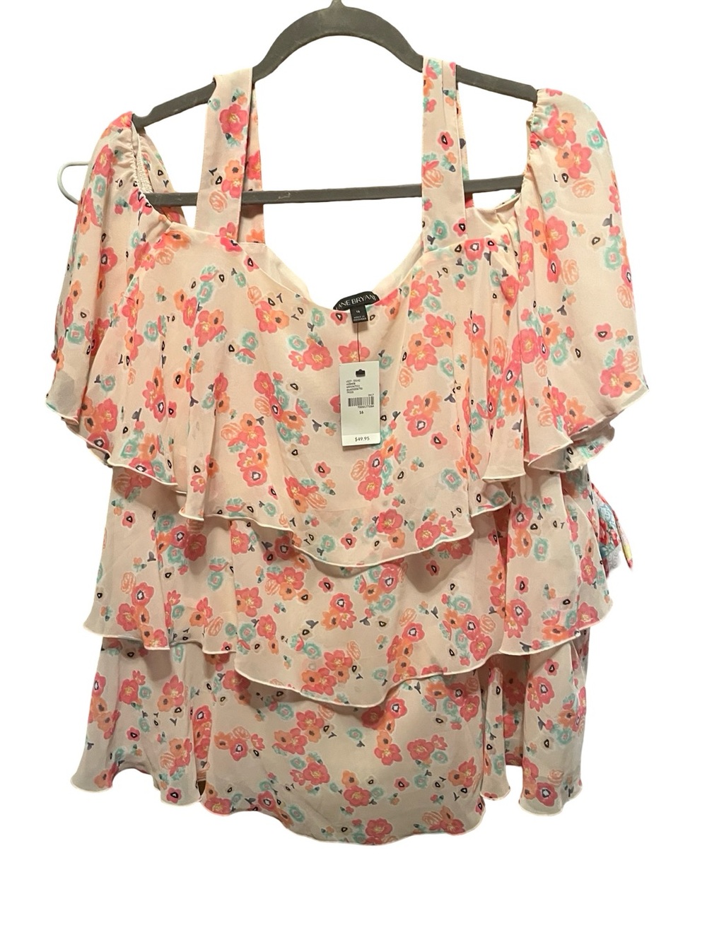 NWT-Lane Bryant Pink Floral Ruffle Cold-Shoulder Blouse size 16